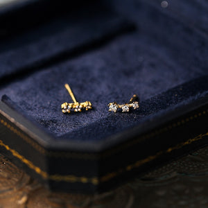 Dainty Triple CZ Curved Climber Stud Earrings