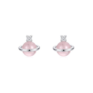 Celestial Planet Tiny CZ Accent Stud Earrings