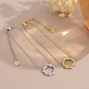 Tiny CZ Heart Circular Wreath Charm Bracelet