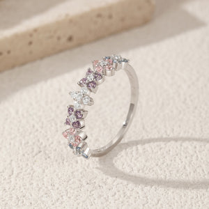 Half Multi Color Flower Cluster CZ Band Ring