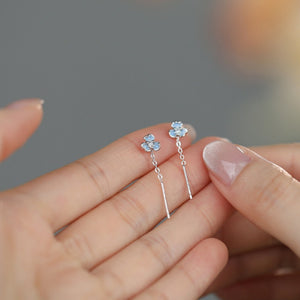 Dainty Blue Flower Drop Threader Earrings