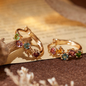 Color Gemstone Cluster Huggie Hoop Earrings