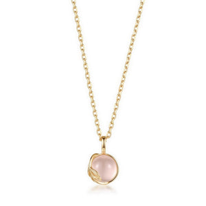 Tiny Rose Quartz Leaf Bezel Charm Necklace