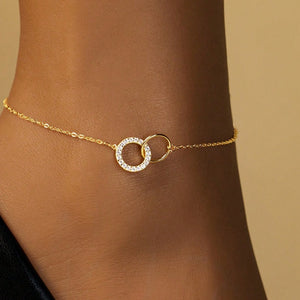 Dainty Double Interlocking Circle Chain Anklet