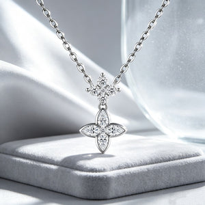 Double Moissanite Four Leaf Charm Necklace