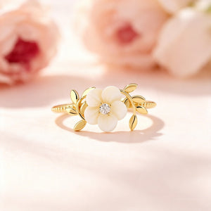 Mother Of Pearl Floral Half Beaded Band Ring