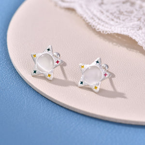 Colorful Enamel Star Cat's Eye Stud Earrings