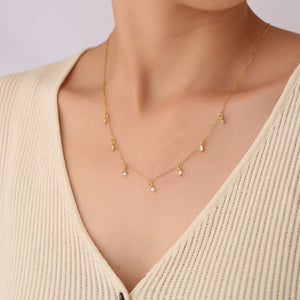 Dainty Teardrop CZ Pendant Station Necklace