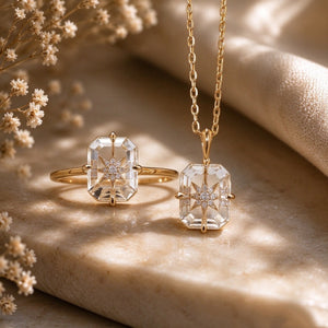 Emerald Cut Crystal Starburst Pave Band Ring