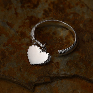 Bow Heart Dangle Charm Textured Open Ring