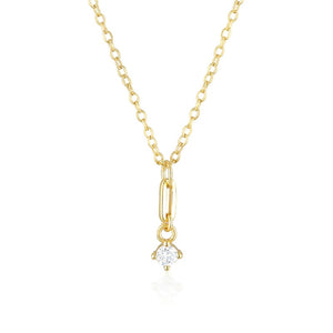 Dainty Paperclip Link CZ Drop Charm Necklace