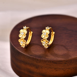 Dual Floral Blossom CZ Huggie Hoop Earrings