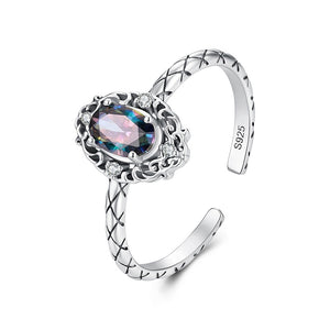Vintage Oval CZ Textured Stacking Open Ring