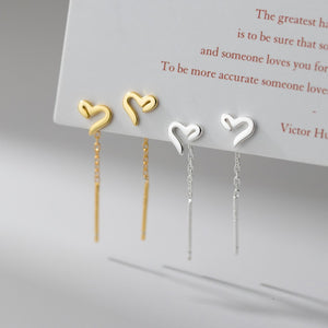 Openwork Heart Chain Drop Threader Earrings
