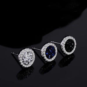 Round Pave Crushed CZ Halo Stud Earrings
