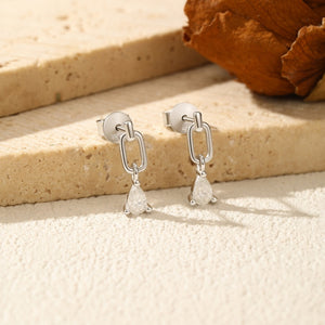 Pear Moissanite Paperclip Drop Stud Earrings