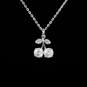Dainty Moissanite Cherry Fruit Charm Necklace