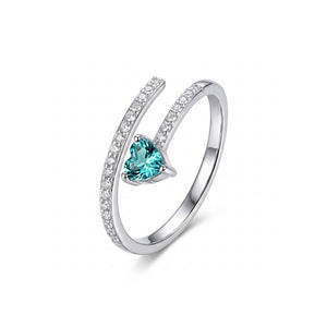 Dainty Mint Heart CZ Pave Bypass Open Ring