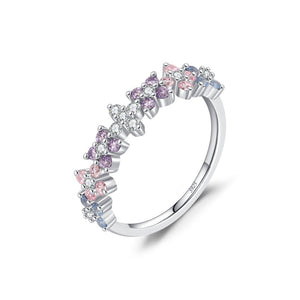 Half Multi Color Flower Cluster CZ Band Ring
