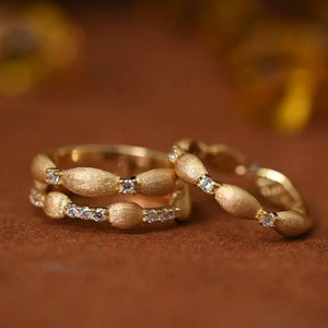 Minimalist Brushed Rice Beaded CZ Band Ring