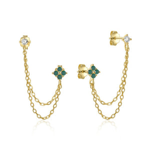 Tiny Clover Dual Piercing Chain Stud Earrings