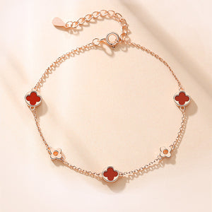 Agate Four Leaf Clover Charm Bracelet
