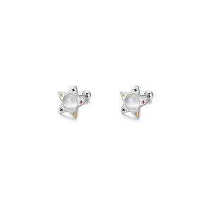 Colorful Enamel Star Cat's Eye Stud Earrings
