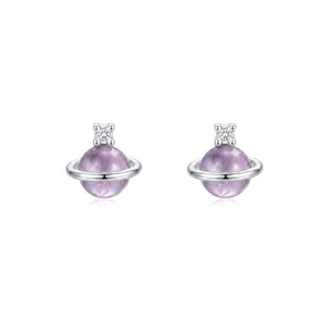 Celestial Planet Tiny CZ Accent Stud Earrings