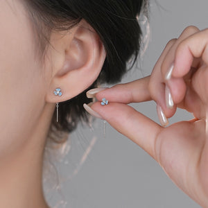 Dainty Blue Flower Drop Threader Earrings
