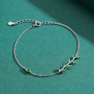 Green Marquise CZ Leaf Branch Chain Bracelet