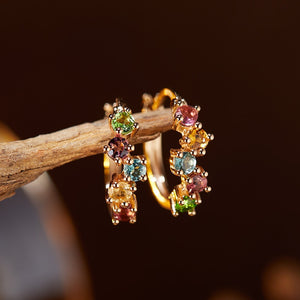 Color Gemstone Cluster Huggie Hoop Earrings