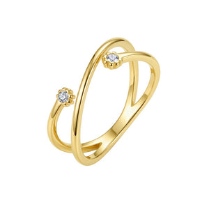 Tiny Dual Bezel CZ Open Crisscross Band Ring