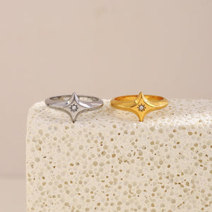 Dainty North Star Engraved Sun CZ Band Ring