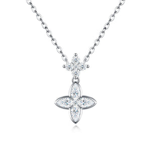 Double Moissanite Four Leaf Charm Necklace