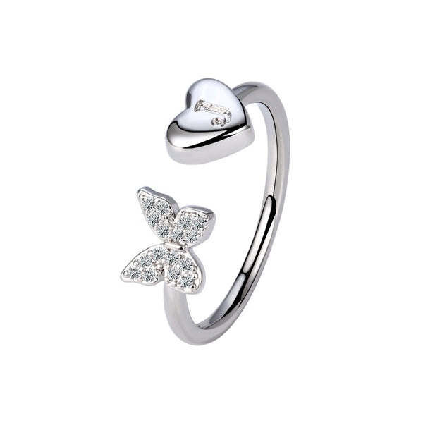 Initial Letter Heart Butterfly Ring