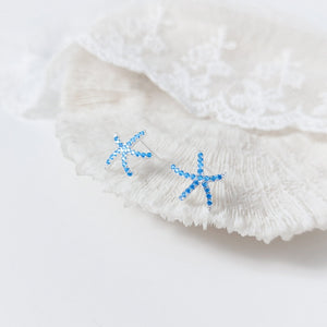 Minimalist Starfish Blue CZ Pave Stud Earrings