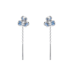Dainty Blue Flower Drop Threader Earrings