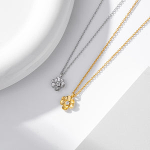Sparkling CZ Textured Floral Charm Necklace