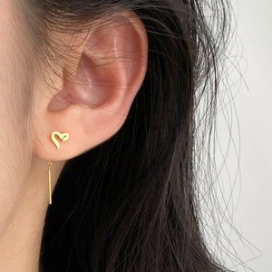 Openwork Heart Chain Drop Threader Earrings