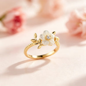 Mother Of Pearl Floral Half Beaded Band Ring