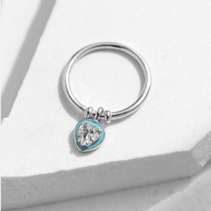 Mint Heart Dangle Charm Stacking Band Ring