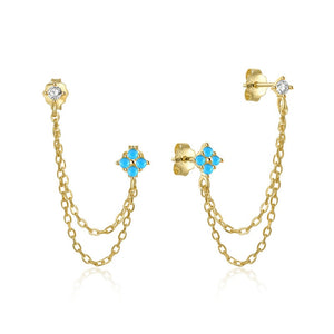 Tiny Clover Dual Piercing Chain Stud Earrings