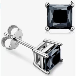 Black Moissanite Princess Cut Stud Earrings
