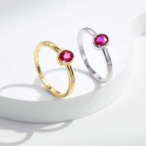 Dainty Ruby Red Oval CZ Stackable Band Ring