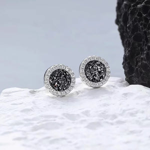 Round Pave Crushed CZ Halo Stud Earrings