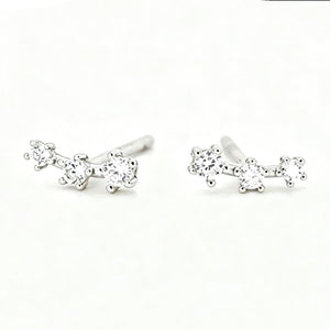 Dainty Triple CZ Curved Climber Stud Earrings