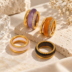 Dainty Colorful Resin Pave Stacking Band Ring