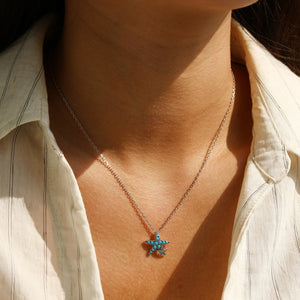 Ocean Starfish Turquoise CZ Charm Necklace