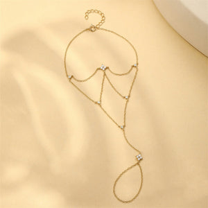 Four Leaf Clover CZ Hand Chain Ring Bracelet