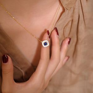 Square Mother of Pearl Lapis Lazuli Necklace